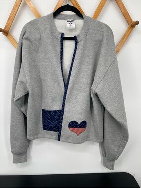 Jerzees Gray Sweatshirt DIY Repurposed Flag Jacket USA